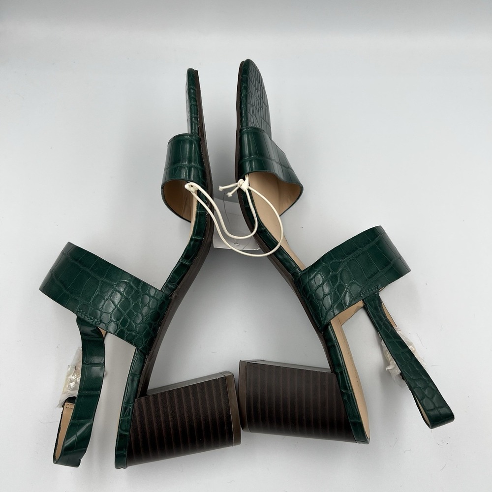NEW! Ann Taylor Crocodile Embossed Double Strap Block HeeL Sandals Green 7.5 - Picture 8 of 11